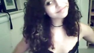 Curly hair camgirl in sexy black lingerie