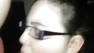 Nerdy girlfriend cum in throat gag and spit